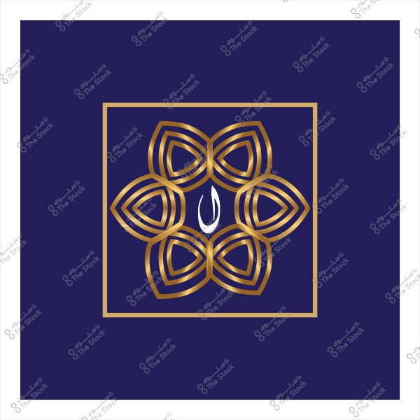 تصميم هندسي بألوان ذهبية وزرقاء يحتوي على نمط متكرر مع عناصر دائرية وتفاصيل زخرفية.