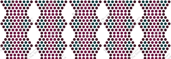 The image features a repeating pattern of evenly-sized circles in dark purple and dark green arranged in a vertical wavy configuration. The aligned circles form vertical hourglass-like shapes with equal spacing between them, set against a white background.