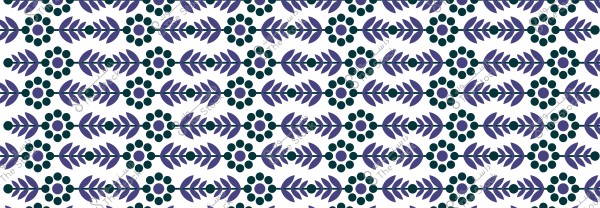 A decorative pattern consisting of repeating elements in purple and dark blue on a white background. The pattern features a repetitive arrangement of floral and leaf-like shapes.