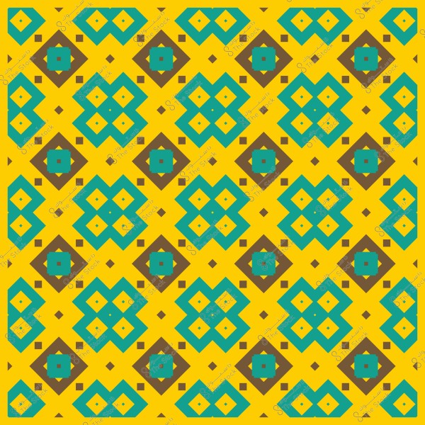 نمط هندسي ملون بتصميم تقليدي بأشكال ماسية وزهور بألوان صفراء وزرقاء وخضراء.