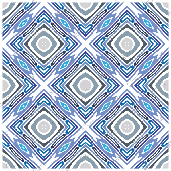 A familiar geometric pattern with diamond shapes in blue and gray, featuring interlocking repetitions and lines.