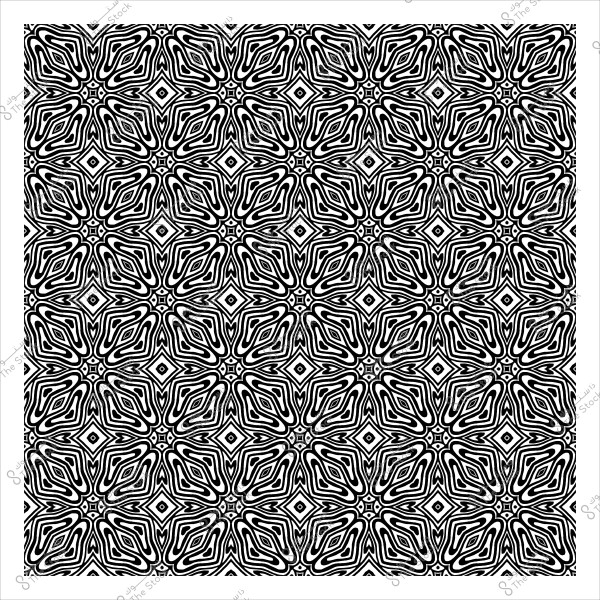 نمط هندسي أبيض وأسود يتميز بتفاصيل متكررة بشكل متناظر.