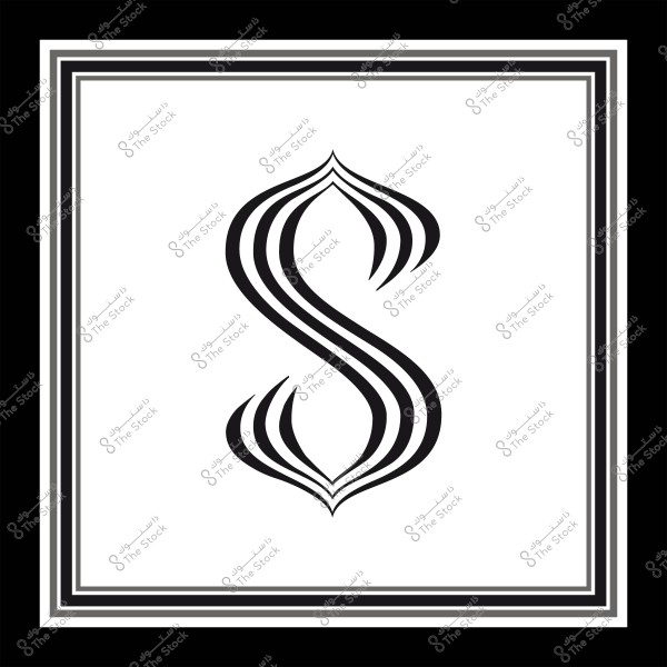 تصميم فني لأحد الرموز في إطار مربع بخطوط متوازنة باللونين الأبيض والأسود.