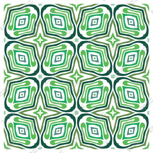 نمط زخرفي هندسي بألوان خضراء وبيضاء يتكرر بشكل متناظر.