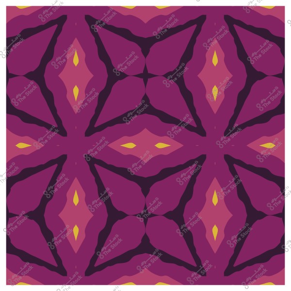 نمط هندسي متماثل بألوان أرجوانية مع تفاصيل صفراء وزهرية.