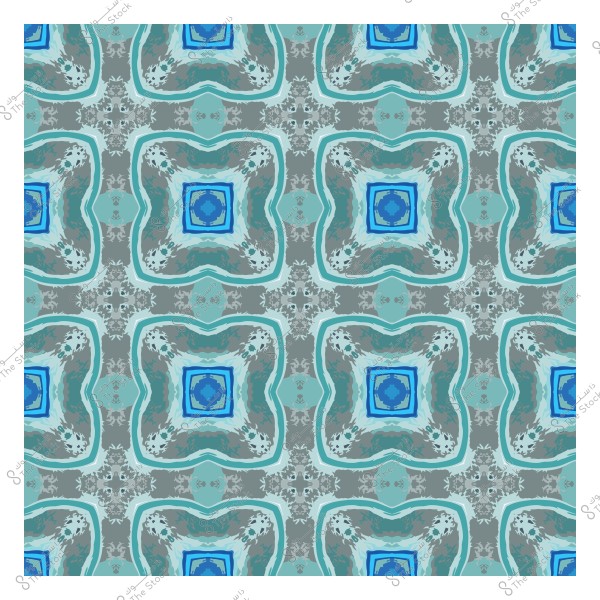 A repetitive decorative pattern in blue and teal colors, resembling interlocking geometric shapes.
