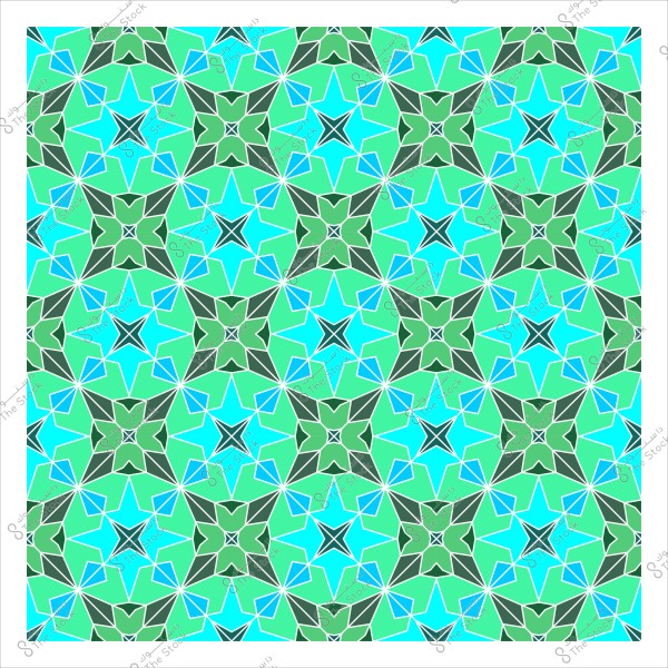 نمط متكرر من الأشكال الهندسية التي تشبه النجوم, بألوان خضراء وزرقاء, مع تفاصيل معقدة تشكل تناظراً جميلاً.

-