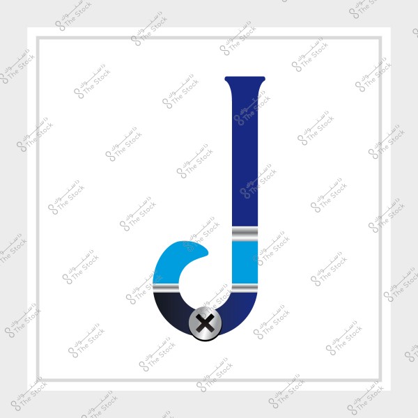 حرف "J" بشكل فني بتدرجات الأزرق مع دائرة صغيرة في الأسفل تحتوي على رمز "X".