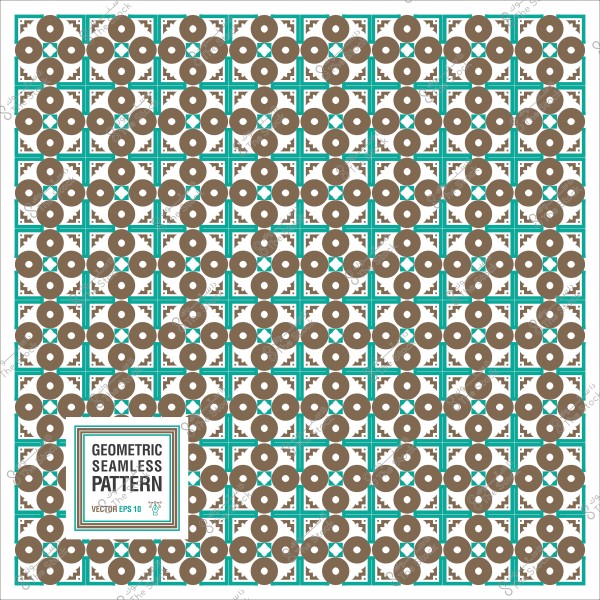 نمط هندسي متكرر بأشكال دائرية ونجوم بألوان بنية وزرقاء.