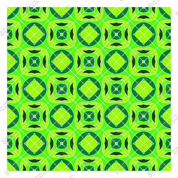 نمط هندسي مكرر بأشكال دائرية وزخارف باللونين الأخضر الداكن والفاتح.