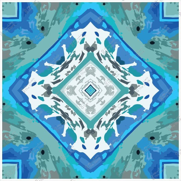 نمط هندسي متماثل بأشكال تجريدية باللونين الأزرق والرمادي مع تفاصيل معقدة وتصميم على شكل معين.