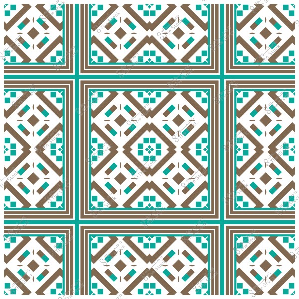 نمط هندسي مزخرف بأشكال مربعة وخطوط متقاطعة بألوان بني وأزرق فاتح.