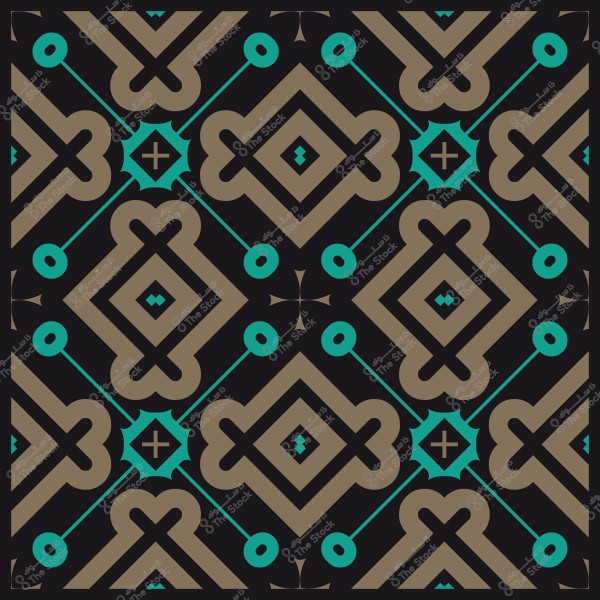 نمط هندسي مزخرف بالألوان الأخضر والبني على خلفية سوداء.