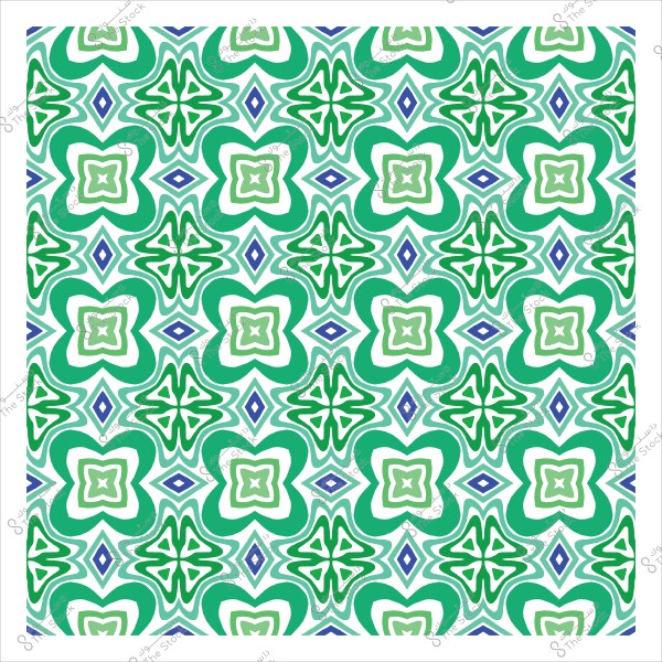 نقش هندسي مكرر بأشكال خضراء وزرقاء, يشبه الأزهار المتداخلة في تصميم متناسق.