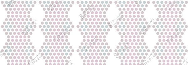 A decorative pattern consisting of light-colored dots including pink, purple, and blue, arranged in vertical rows forming geometric shapes resembling ribbons. The design creates a symmetrical visual effect on a white background.