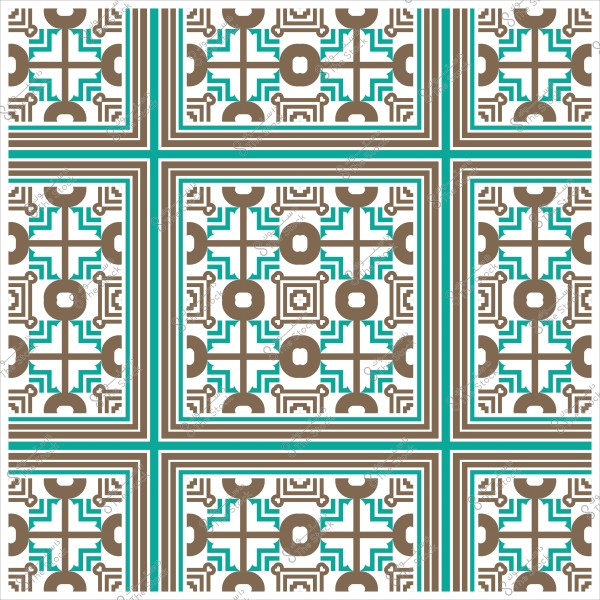 Geometric pattern design with intersecting lines and shapes in brown and turquoise blue.