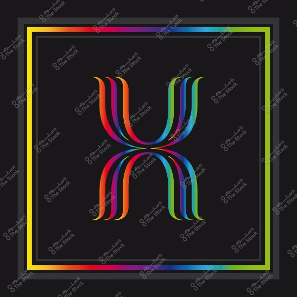 تصميم حرف \"X\" بألوان قوس قزح على خلفية سوداء.