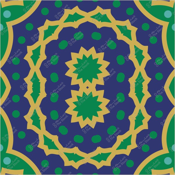 نمط هندسي إسلامي بألوان زرقاء وخضراء وأصفر.