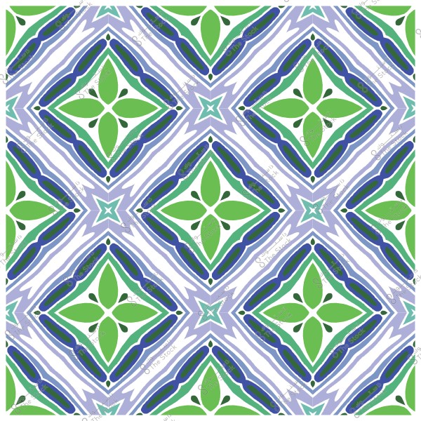 A colorful decorative pattern with green and blue geometric shapes.