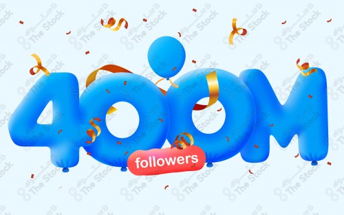 3D balloon with the number of 400M followers, to be used in social networking sites, symbolizing the colors of Twitter, to express the celebration and thanks to the followers