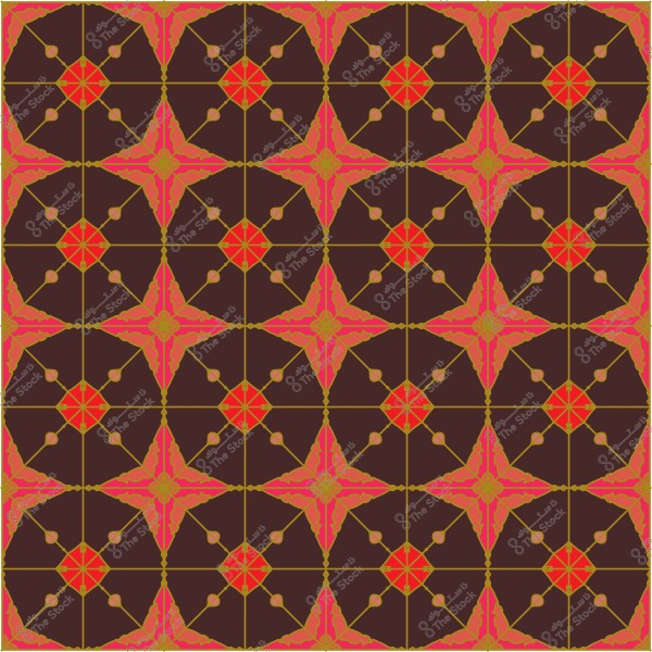 نمط زخرفي تقليدي مكون من دوائر بالألوان الأحمر والوردي والبني بشكل متكرر.