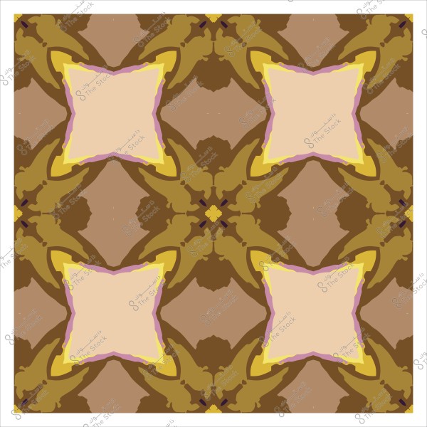 Symmetrical geometric pattern with interwoven brown and yellow colors.