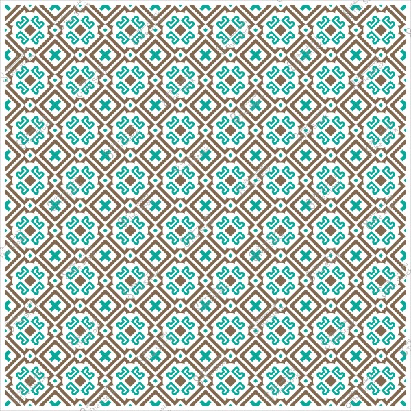 نمط زخرفي هندسي بألوان البني والأزرق الفاتح مكرر على شكل شبكة.