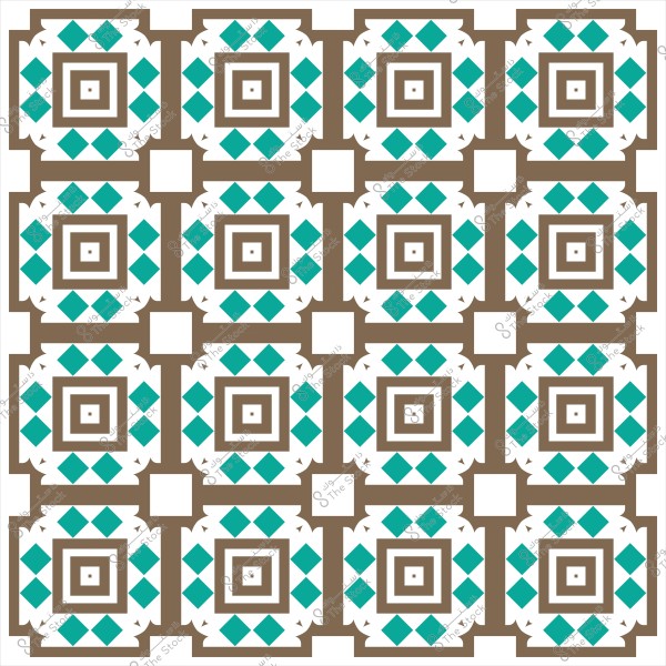 نقش هندسي مكرر بأشكال مربعة مزخرفة باللونين البني والأخضر.