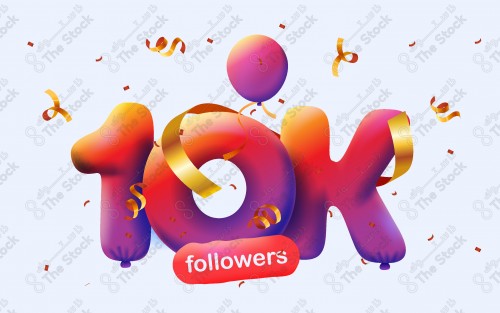 Banner with 10K followers thank you in form of 3d red balloons and colorful confetti. Vector illustration 3d numbers for symbolizing the colors of Instagram, to express thanks to the followers