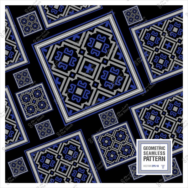 نمط هندسي متكرر بأشكال مربعة وألوان زرقاء وسوداء.