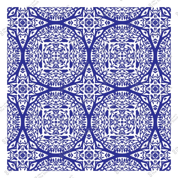 نمط إسلامي هندسي أزرق وأبيض مزخرف بدوائر وزخارف نباتية متداخلة.