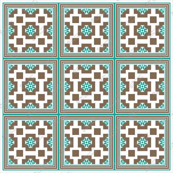 Geometric pattern in brown, light blue, and white resembling Islamic tile decorations.