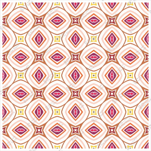 نمط هندسي بتصميم متكرر بأشكال ماسية باللونين الأحمر والبرتقالي مع لمسات صفراء.