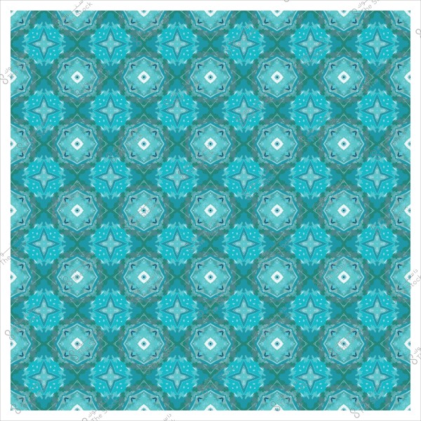 نقش متماثل بألوان زرقاء وبيضاء يشبه الأشكال الهندسية والزخارف الشرقية.