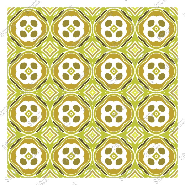 تصميم نمط زخرفي بألوان أخضر وأبيض على شكل أشكال هندسية دائرية ومتكررة.