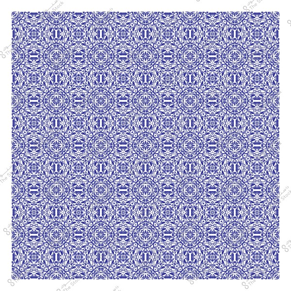 نمط أزرق وأبيض يتميز بتصاميم هندسية متكررة تذكر بالزخارف الإسلامية أو البلاط المغربي التقليدي.