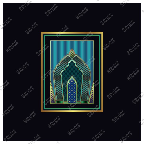 تصميم هندسي بزخرفة إسلامية مع تفاصيل خطوط ذهبية على خلفية داكنة.