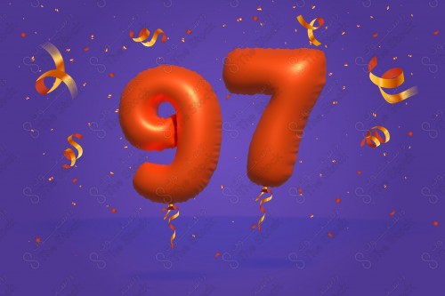 Vector Number 97 Shape 3D Red Helium Balloons Party Decorations Anniversary Celebration Birthday Greetings.