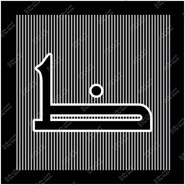 صورة تعرض رمز \"ط\" باللغة العربية بألوان أبيض وأسود, حيث يظهر الرمز باللون الأبيض فوق خلفية خطوط أفقية رمادية وسوداء. التصميم يتميز بحدود سوداء, مما يضفي عليه جمالية فنية بسيطة وعصرية.