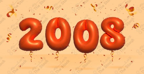 Vector Number 2008 Shape 3D Red Helium Balloons Party Decorations Anniversary Celebration Birthday Greetings.