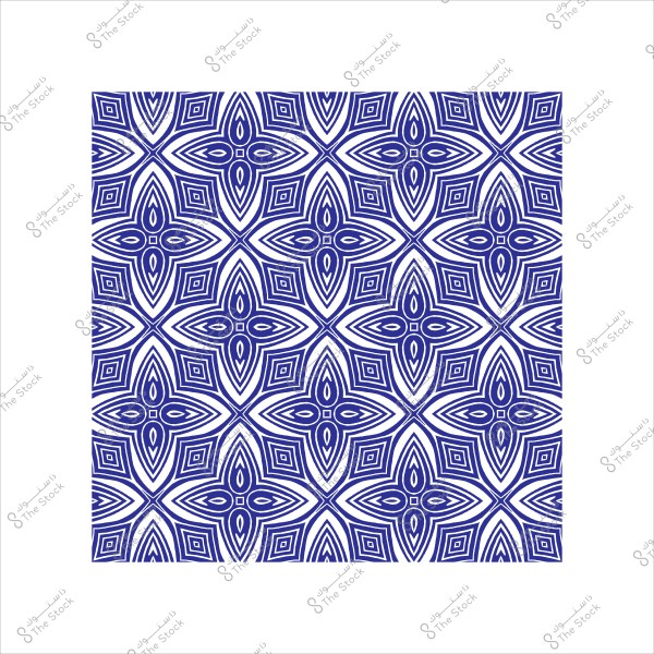 تصميم هندسي نمطي باللونين الأزرق والأبيض يتكرر في أنماط متماثلة.