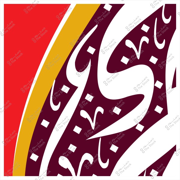 A section of a design with a red background, featuring maroon and white details that resemble Arabic script-like shapes. The design is bordered by a golden edge.