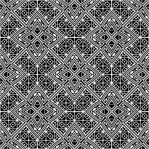 نمط هندسي أبيض وأسود بتصميمات مربعة ونجومية متداخلة.