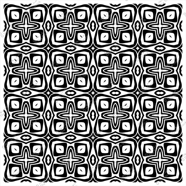 نمط هندسي أبيض وأسود يتكون من أشكال متكررة بتصميم متماثل.