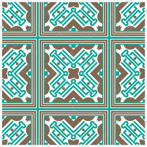 نمط هندسي متماثل بألوان بني وأخضر في تصميم معقد يشبه الفسيفساء.