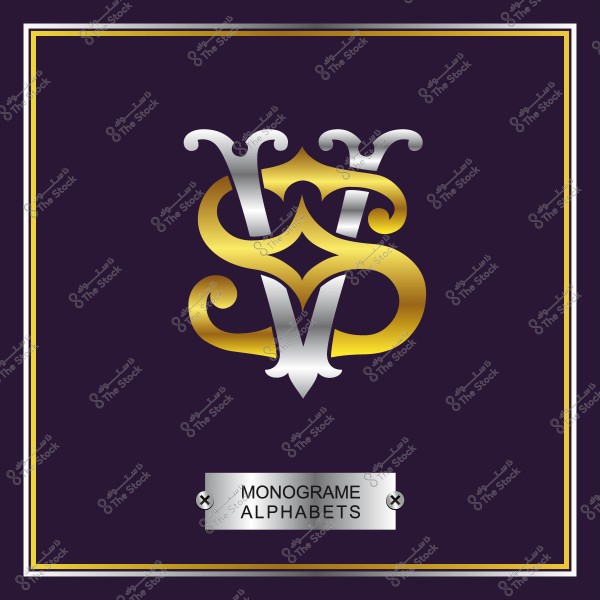 Intertwined logo design with the letters V and S in gold and silver on a dark background, with the text "MONOGRAM ALPHABETS".