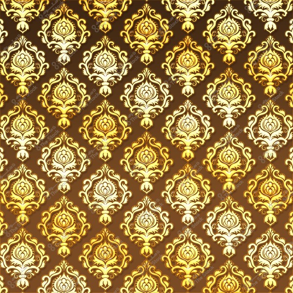 نمط زخرفي مكرر بخلفية بنية مع تفاصيل ذهبية وأشكال زخرفية فنية مزخرفة تعتبر جزءًا من تصميم فني.
