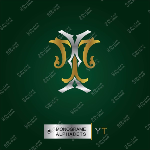 Ornate logo design with gold and silver letters on a green background.