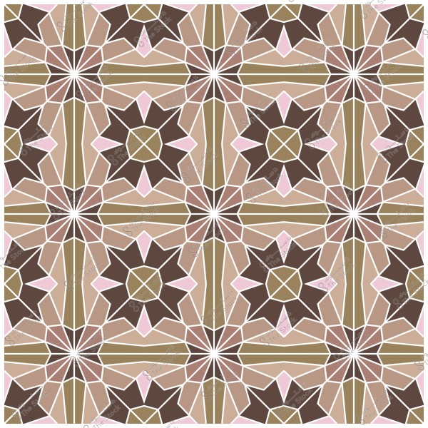 تصميم هندسي عربي بزخارف نجمية متعددة الألوان باللونين البني والبيج