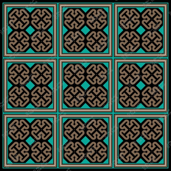 نمط رخامي مزخرف بألوان بني وسماوي مع تصميمات هندسية متكررة.